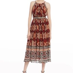 Badgley Mischka Belted Print Halter Dress